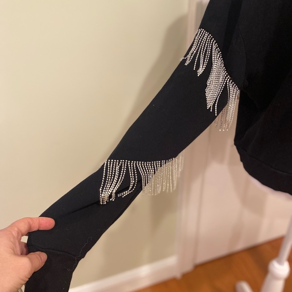 New Free People X Vintage Soul Crystal Fringe Crew Size S Washed Black - Picture 9 of 14